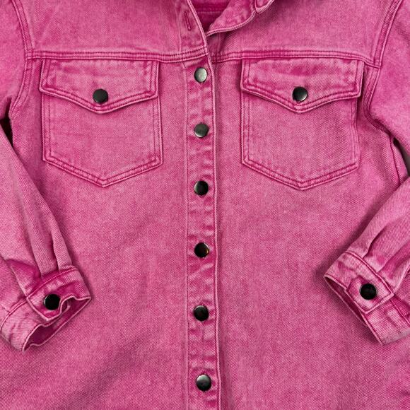Distressed Pink Acid Wash Raw Hem Cotton Shacket Women's Size Small - Picture 2 of 6